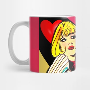 Blonde girl with bangs and hearts. Mug